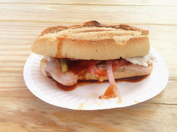 Pork belly sandwich at Primera Taza Coffee House (Smorgasburg)