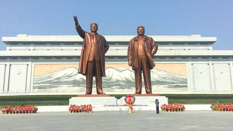 The statues of Kim Il-sung and Kim Jong-il at Mansudae Grand Monument 