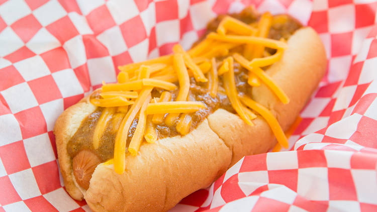 Chili chees dog at Art's Famous Chili Dog Stand