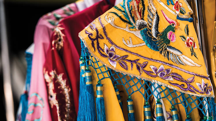 Backstage wardrobe at a Chinese opera show