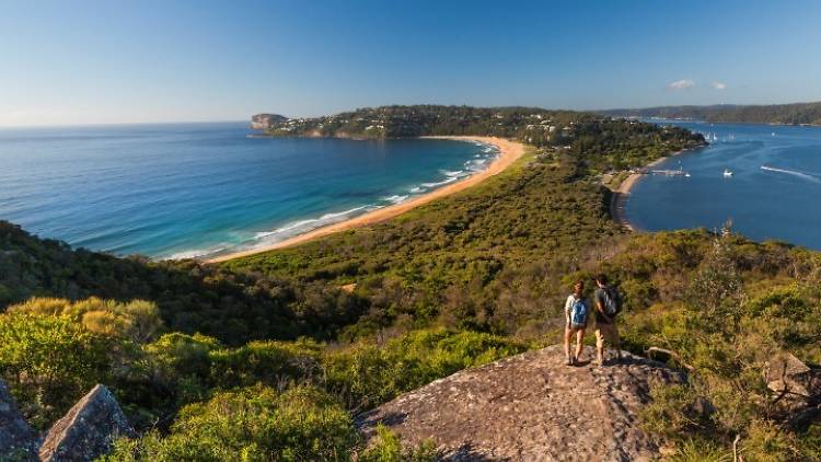 Two walkers on the Barrenjoey Lighthouse Track