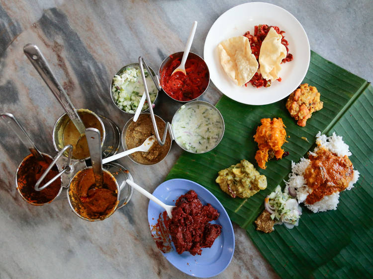 Banana leaf rice at Devi's Corner