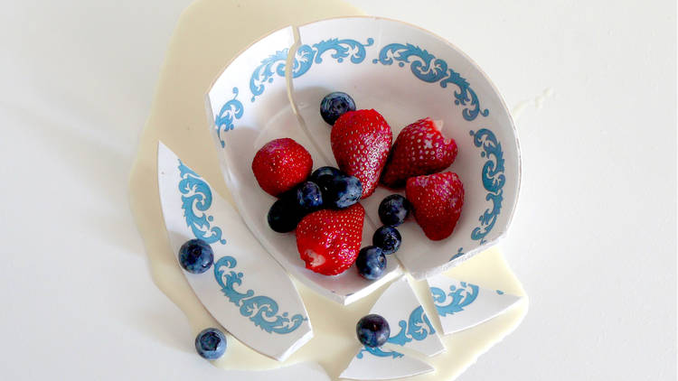 Broken bowl with fruit