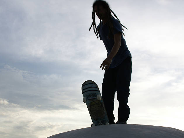 A skater on the edge of the bowl section of the Round Rock Skatepark at the grand opening on July 20, 2007.