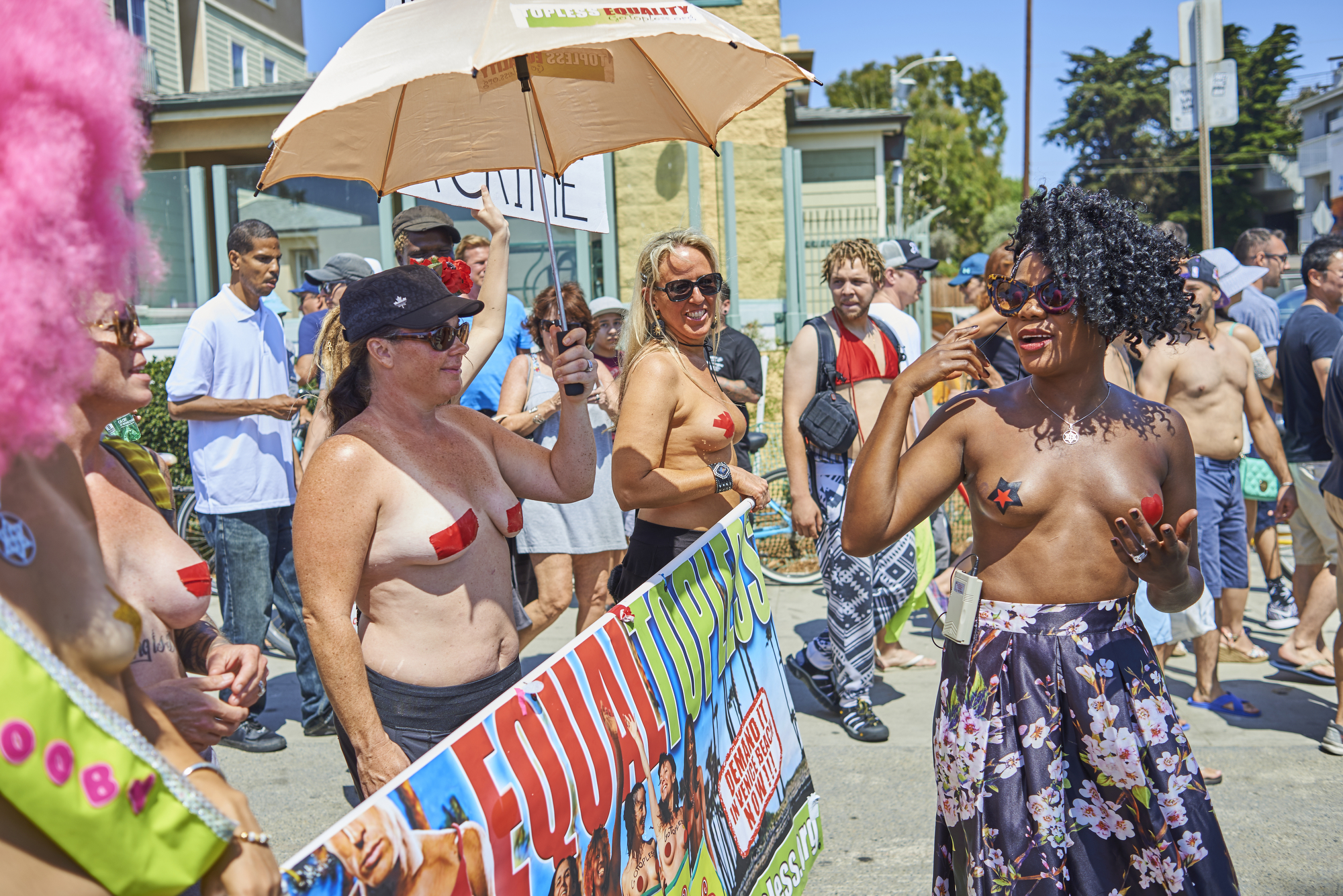 Protesters march celebrate go topless day editorial stock photo