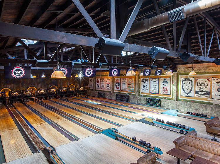 View of the Bowling Alley and Coffee Shop at the Ann Darling Park —  Calisphere