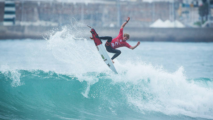 John John Florence of Hawaii (pictured) winning his Round 2 heat at the Moche Ripcurl Pro Portugal in Peniche, Portugal on Saturday October 24, 2015. 