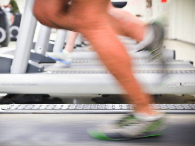 Running on a treadmill Running on a treadmill
