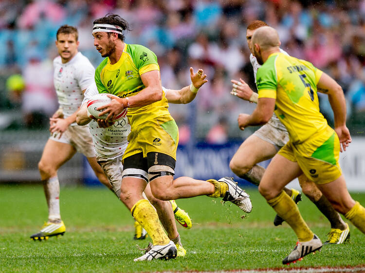 Players with a ball during the Hong Kong Sevens