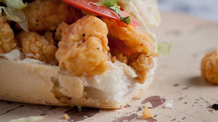Fried shrimp po’ boy at Parkway Bakery and Tavern in New Orleans, LA