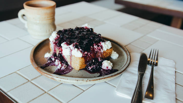 Bellwether Ricotta and Organic Blueberry Jam Toast at Lodge Brea