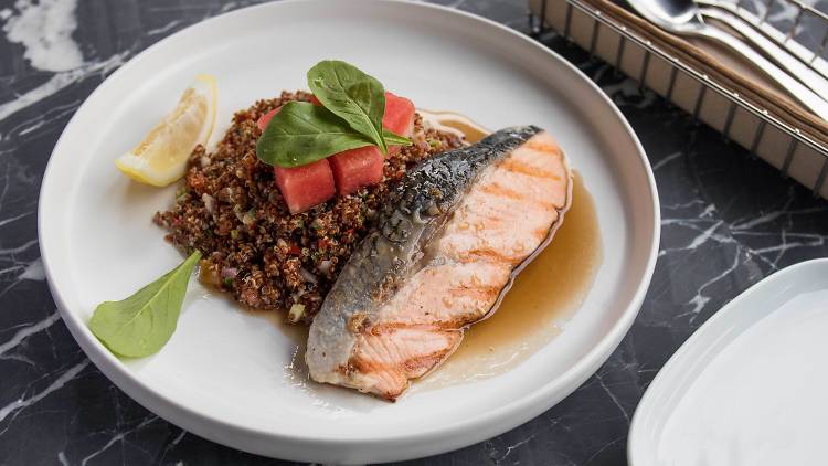 quinoa salad with grilled salmon at SNP Headquarter