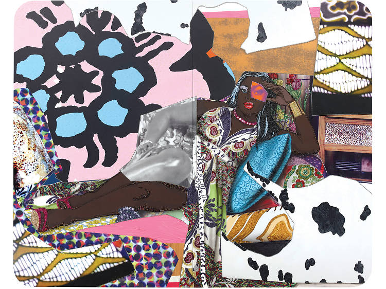 Qusuquzah Lounging with Pink+Black Flower, 2016, Mickalene Thomas