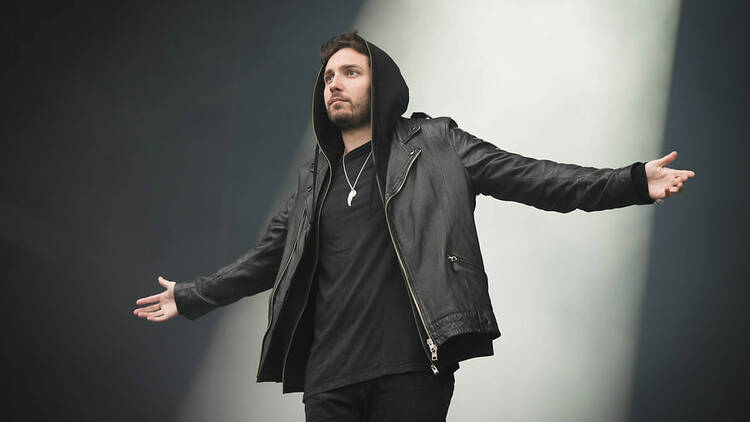 Joshua Franceschi of You Me at Six live on stage on day one of the Isle of Wight Festival 2015, Seaclose Park, Isle of Wight