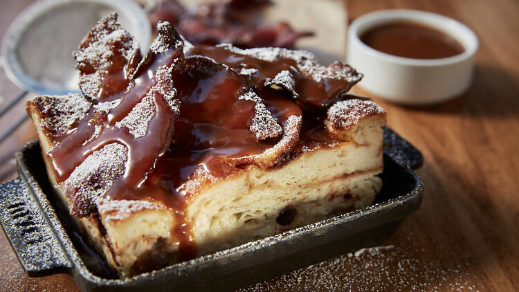 Chocolate pretzel bread pudding at Maple