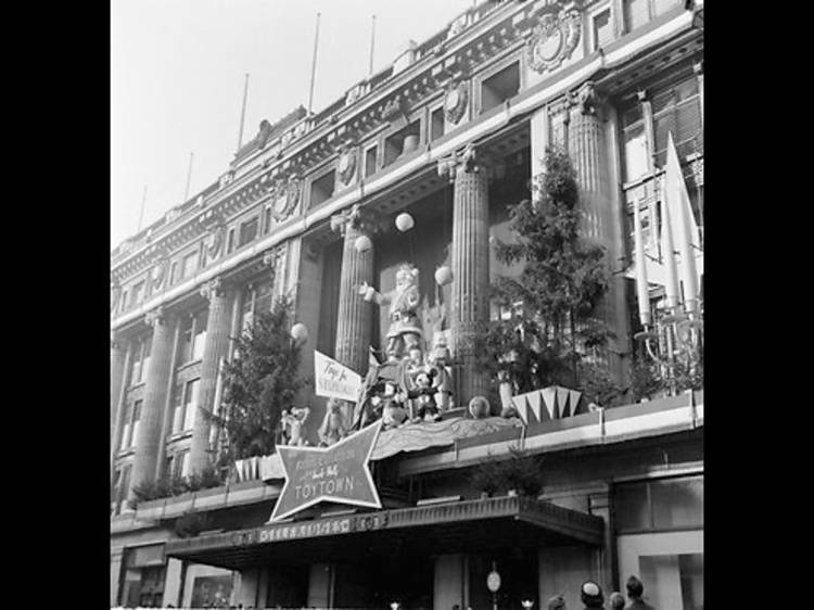 Exterior Christmas display at Selfridges, 1953