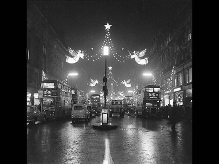 The Regent Street Christmas lights at night, 1960