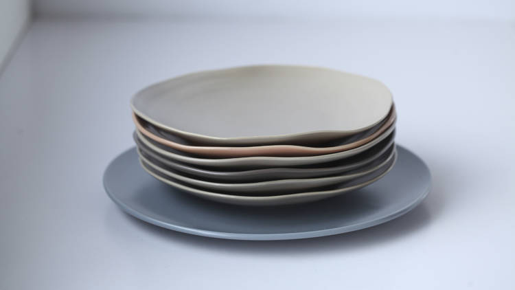 Grey-blue plate and plates