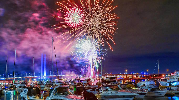 Fireworks over the Docklands at New Year's Eve