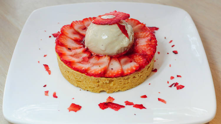 Strawberry tart with balsamic vinegar ice cream at Foo Foo