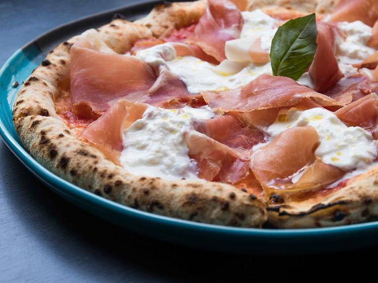 Burrato and Culatello pizza at Pizza Massilia