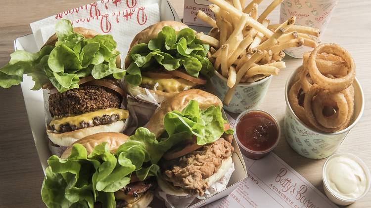 A selection of burgers and fries from Betty's Burgers