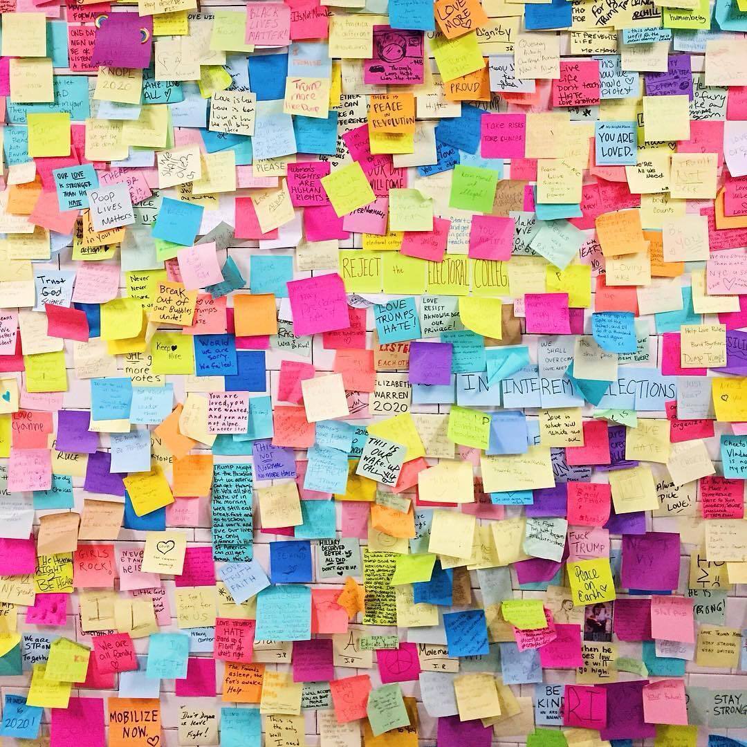 Today the subway Post-it wall is being taken down and preserved