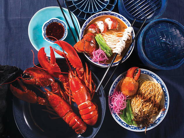 Dragon Noodles Academy - Lobster tail soup noodles 龍肉湯麵 and double lobster claws lo mein 龍鉗撈麵 Lobster tail soup noodles 龍肉湯麵 and double lobster claws lo mein 龍鉗撈麵