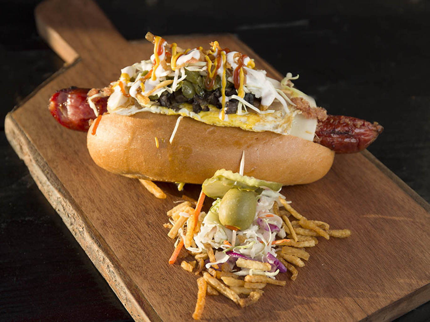 Best hot dogs in Las Vegas with mayo, ketchup, relish and mustard