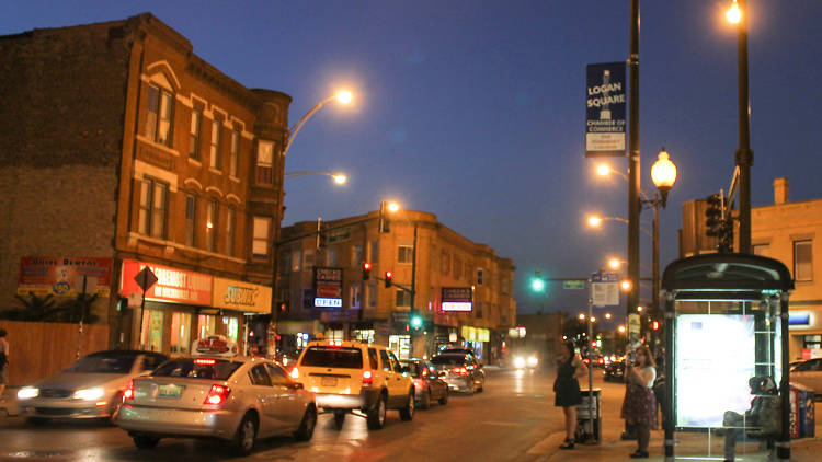 Intersection of Milwaukee Avenue and California Avenue in Logan Square.