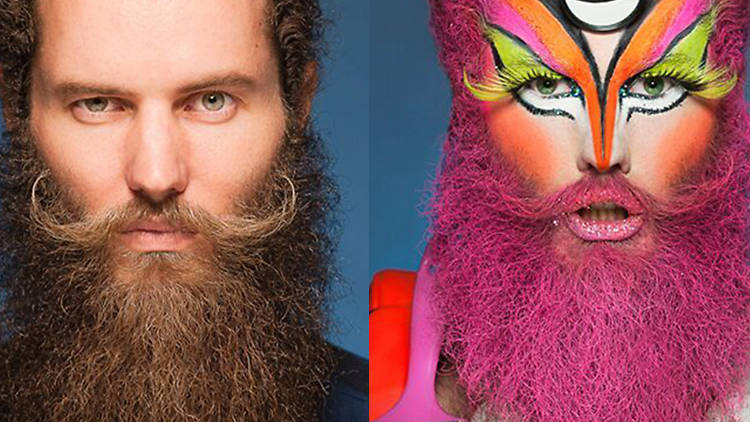 Composite image of a drag artist with and without makeup