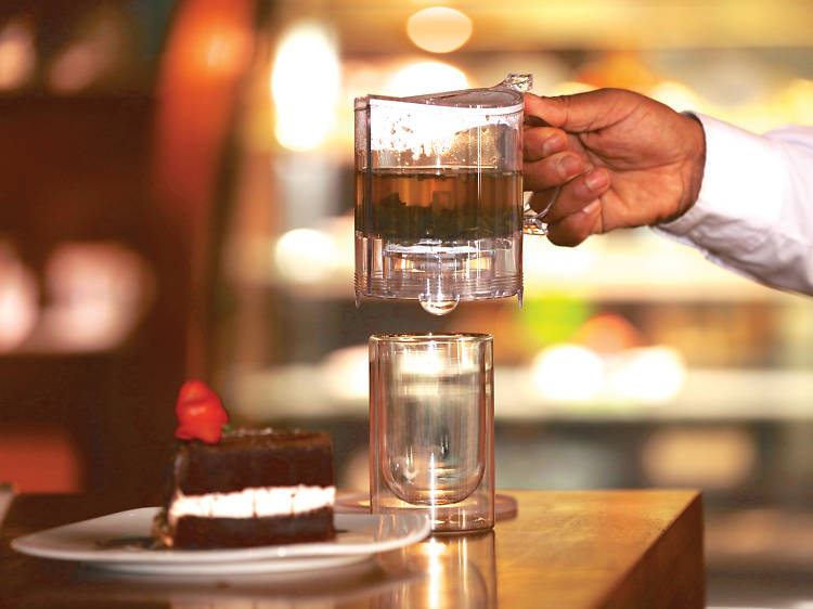 Chocolate cake and Moroccan mint green tea, a perfect combo