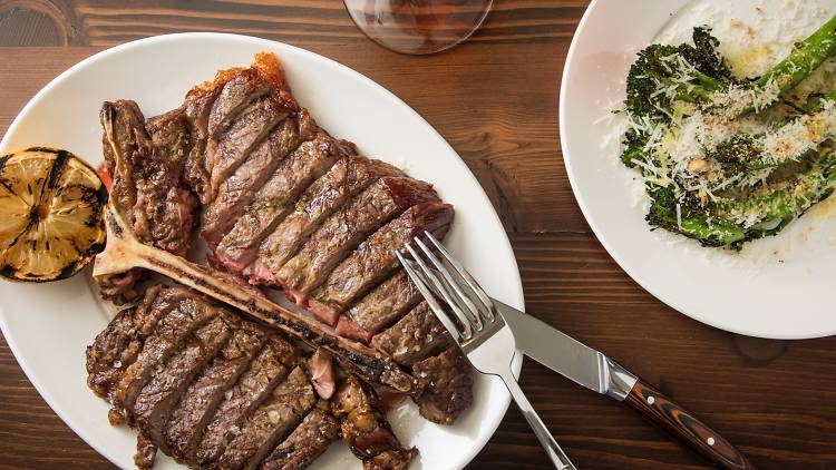 Steak and broccoli at Pino Vino e Cucina