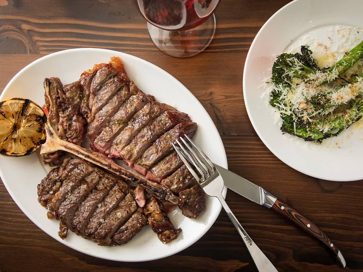 Steak and broccoli at Pino Vino e Cucina