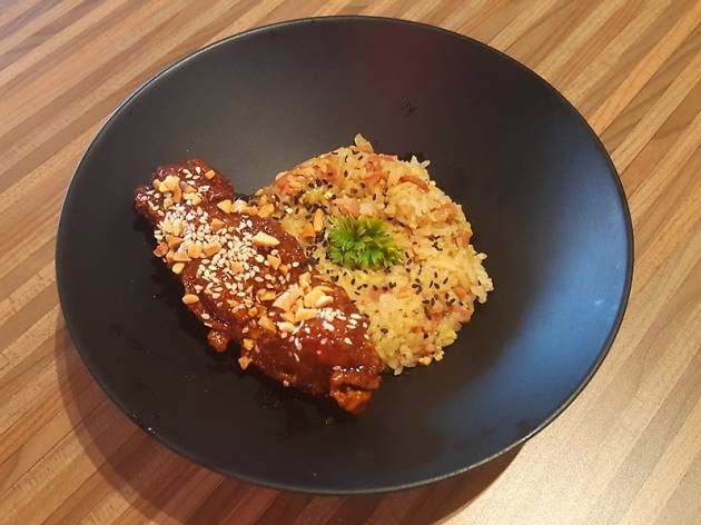 Korean fried chicken lunch set, $6.90 Korean fried chicken lunch set, $6.90