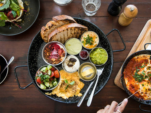 Eating Spread at Shuk