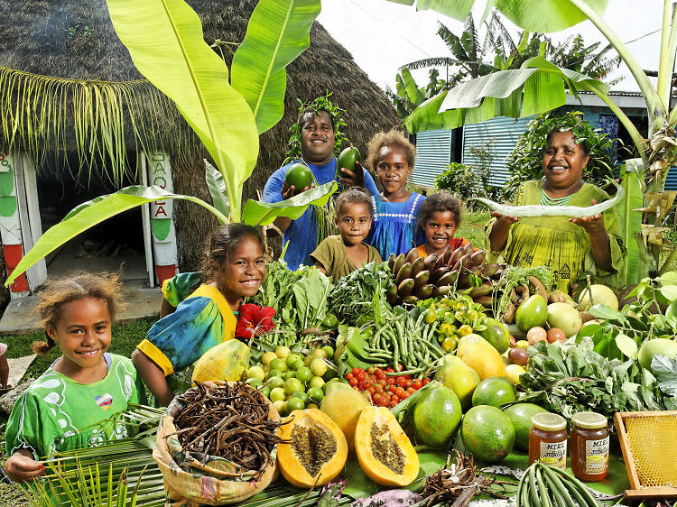 New Caledonian locals with fruit vegetables – commercial 