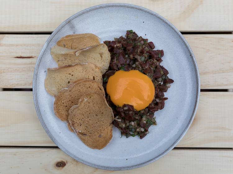 Wild Hereford Ox Heart Tartare, egg yolk puree - Rhoda