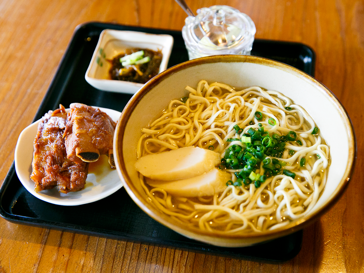 Slurp noodles in a garden...