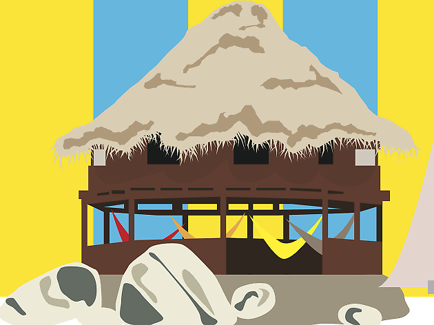 Colombia, beach hut travel feature illustration Colombia