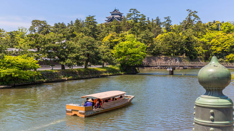 Bob around the castle in a boat...