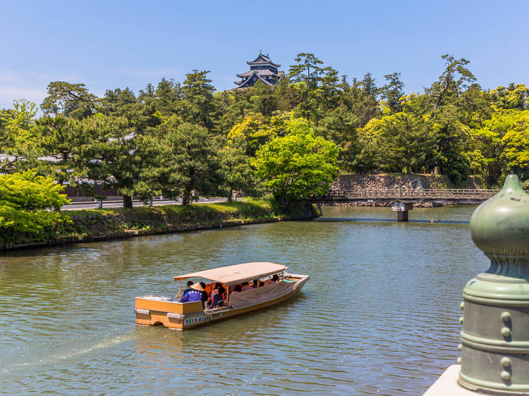 Bob around the castle in a boat...