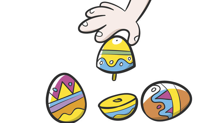 Tocando nos ovos de páscoa, jogo de bater ovo, foto de ilustração
