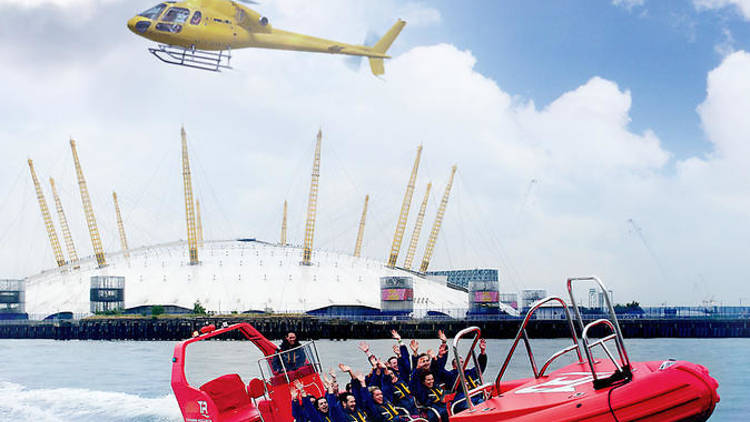 London helicopter tour with high-speed boat cruise