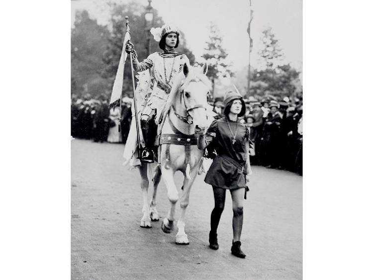 1911: A suffragette dressed as Joan of Arc