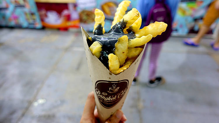 Fries with charcoal mayonnaise by Bangkok Café Singapore ($5)