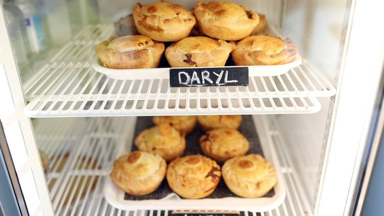 Pies in the fridge at The Pie Shop