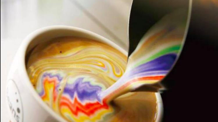 Rainbow latte at Beans