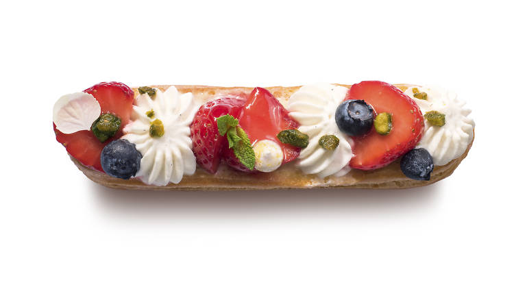 Sun-kissed strawberry éclair at Maitre Choux