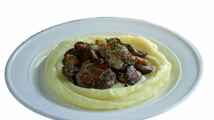 Chicken Livers on Mashed Potatoes - Coffee Bar